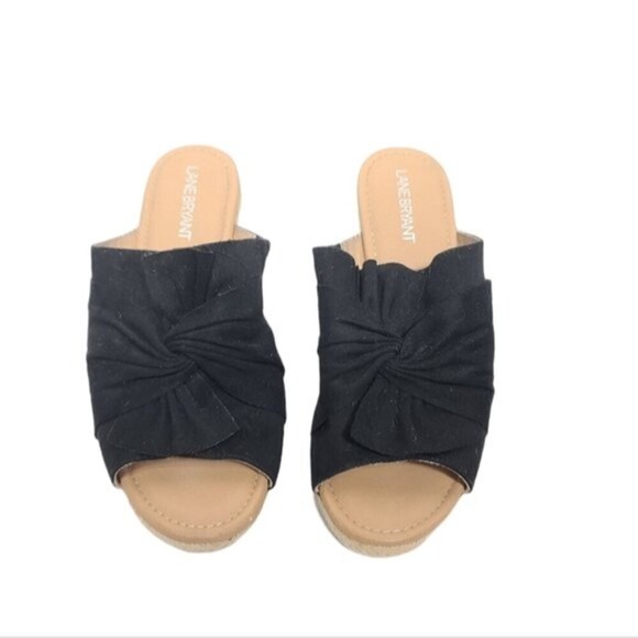 Lane Bryant Black Fabric Espadrilles Wedges 10 - Picture 2 of 12